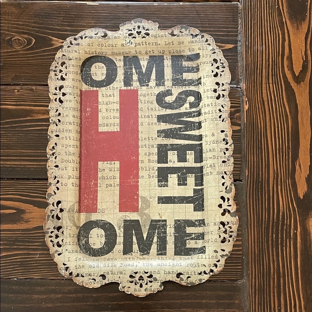 Vintage Home Sweet Home Lettered Black Red Cut Out Scalloped Edge Wall Accent